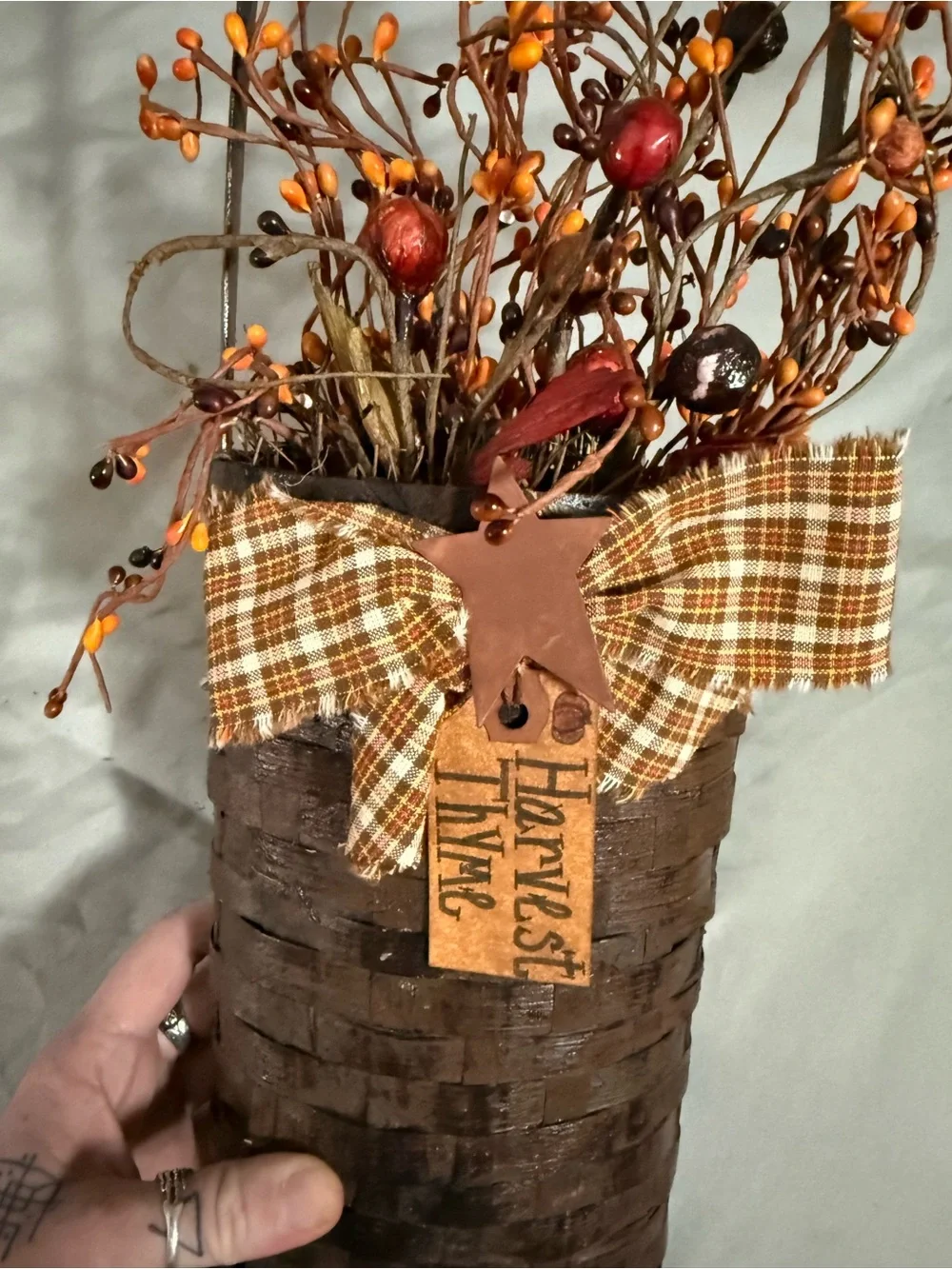 Harvest Hanging Basket Wall Pocket - Brown and Orange